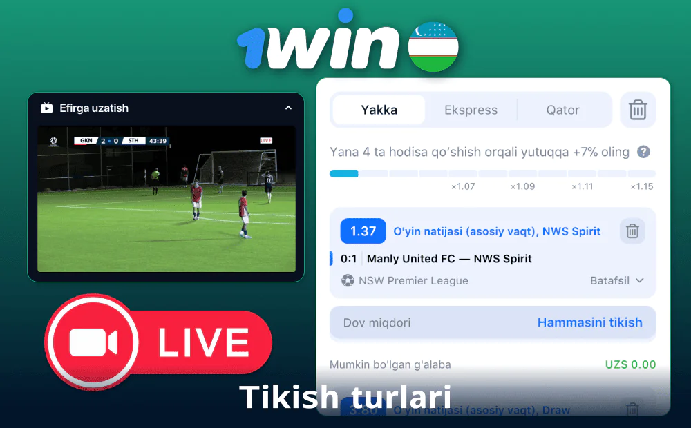 O'zbekistonda 1Win ga tikish turlari